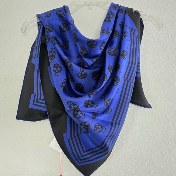 Alexander McQueen Accessories - Alexander McQueen Biker Crashed Skull Silk Scarf Bright Blue Black